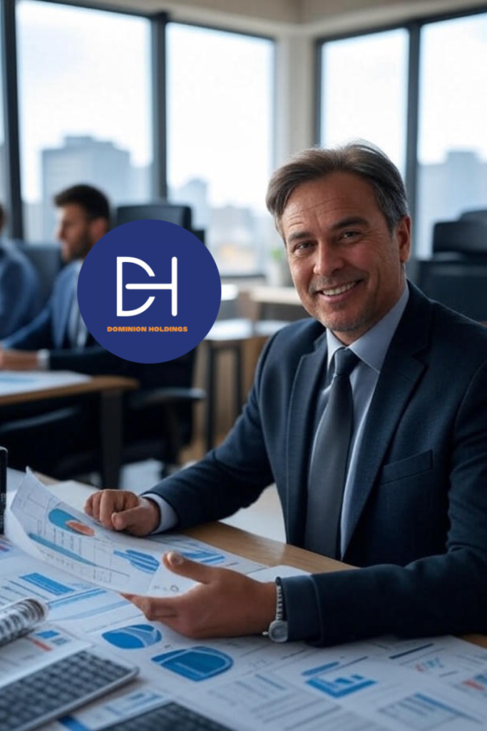 A professional man managing documents on psychometric tests at dominion psych